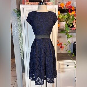 MIUSOL Small Navy Blue Black Lace Fit‎ & Flare Dress 2010's Twee Style